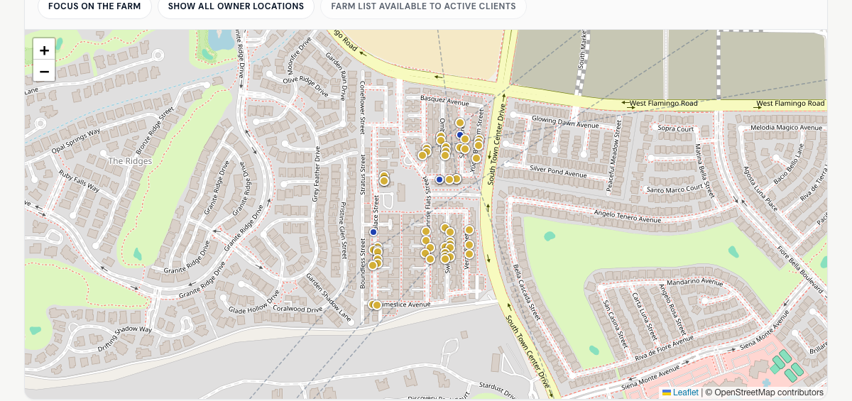 Sample map of 54 homes selected from a ~600-home community